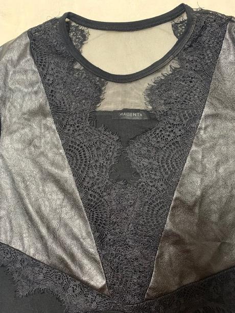 Čierny top s čipkou a koženkou zn. magenta, m