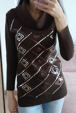 Hnedy sveter s flitrami, m