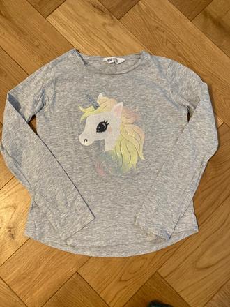 Tricko flitrovane s jednorozcom, h&m,134
