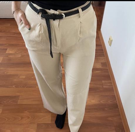 Ľanové nohavice s opaskom, stradivarius,34