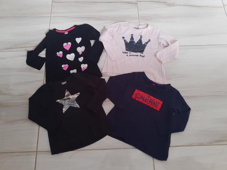 4x detské tričko s flitrami 98/104, 98