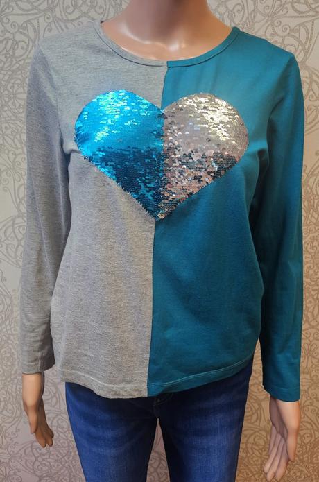 Tričko s flitrovaným srdiečkom, bonprix,152