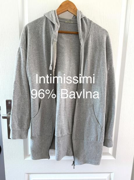 Sivá dlhá mikina na zips s kapucňou intimissimi, intimissimi,s