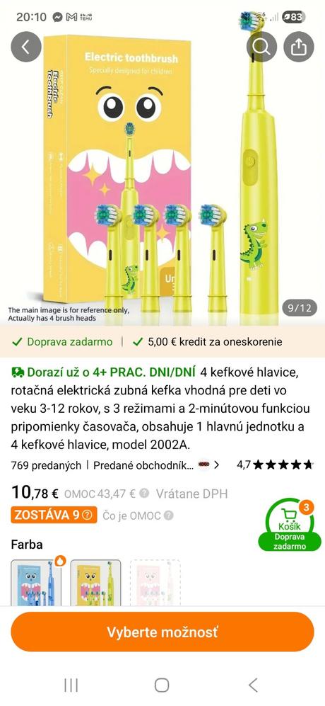 Elektrická kefka dino,