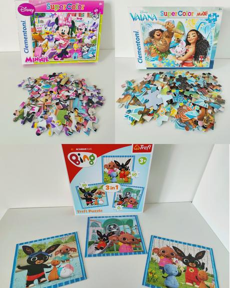 3 krabice detských puzzle,