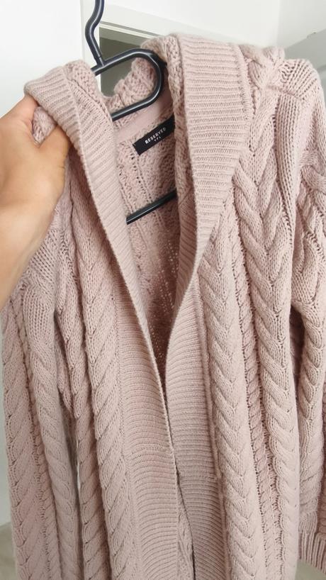 Dlhý vlnený pudrovoružový sveter cardigan veľ.s, reserved,s
