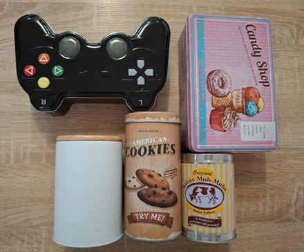 Sada 5 ks plechových dóz, nádob, 