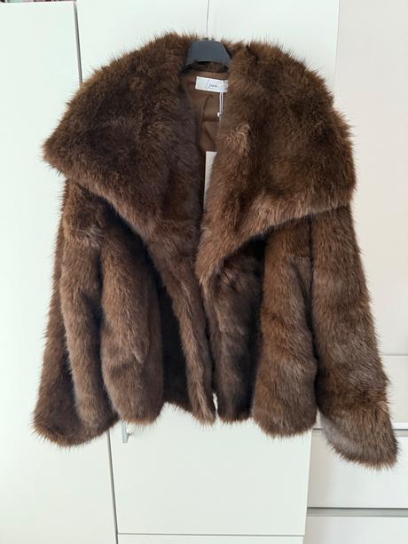 Hnedý kožušinový kabát zoie, l / m / s / xl
