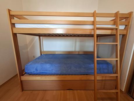Kvalitná poschodo. posteľ-3 lôž. + nem poloh. rošt, šírka (cm): 90,dĺžka (cm): 200