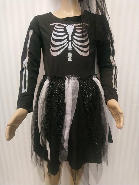 Strašidelný kostým šaty skeleton, 7-8r, 122-128 cm,