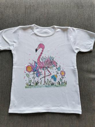 Tričko s plameniakom - maľované, 128