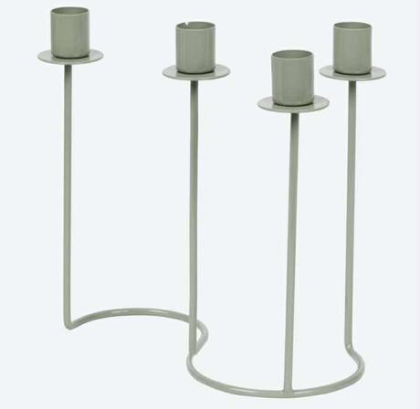 Kovový svietnik na 4 vysoké sviečky - zelenkavý, 