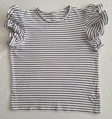 Tričko biele s tmavohnedými pásikmi, pompdelux,170