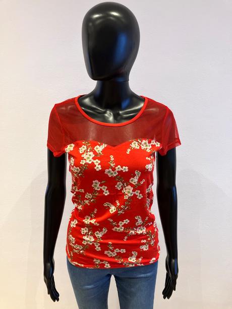 Dámske kvetované tričko červené melrose (36), s