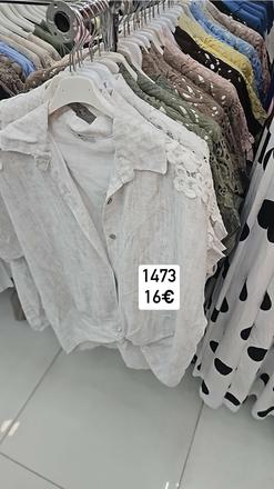 Ľanová košeľa s háčkovanou aplikáciou na rukávoch, l