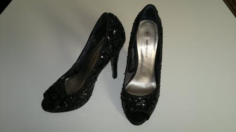 Čierne flitrované high heels, 36