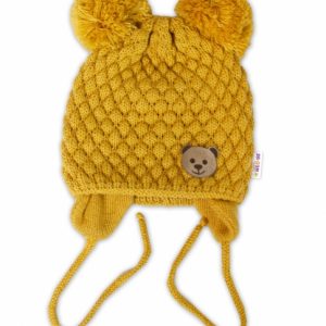 Zimná pletená čiapka teddy bear na zaväzovanie, 50 / 68 / 74 / 80