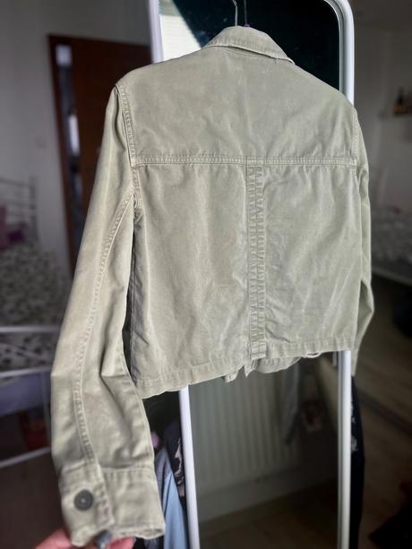 Khaki crop košeľova bunda denim košeľa pull&bear, pull&bear,s