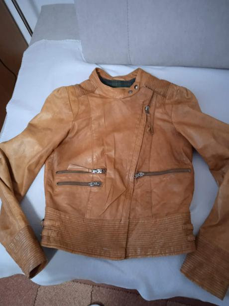 Hnedá kožená bunda, mango,xs