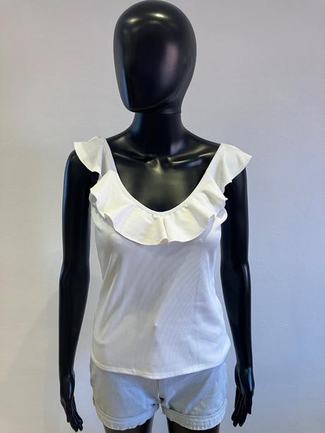 Dámske rebrované tričko s volánom, s