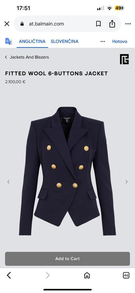 Balmain fitted 6 -buttons jacket sako vel. m, m