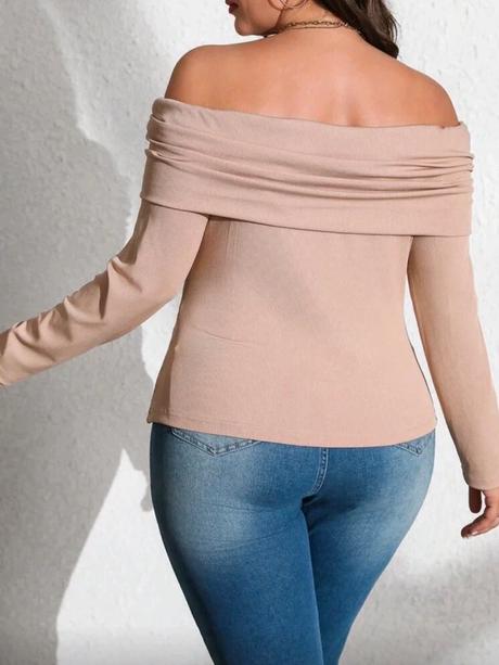 Trendy top s odhalenými ramenami s dlhým rukávom, xxl