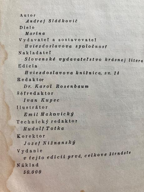 Marína andrej sládkovič stará retro kniha (1953), 