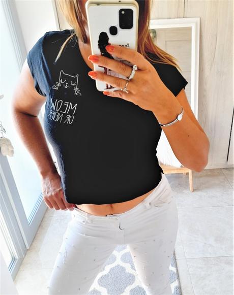 Crop tričko s mačičkou-m/l, fishbone,m