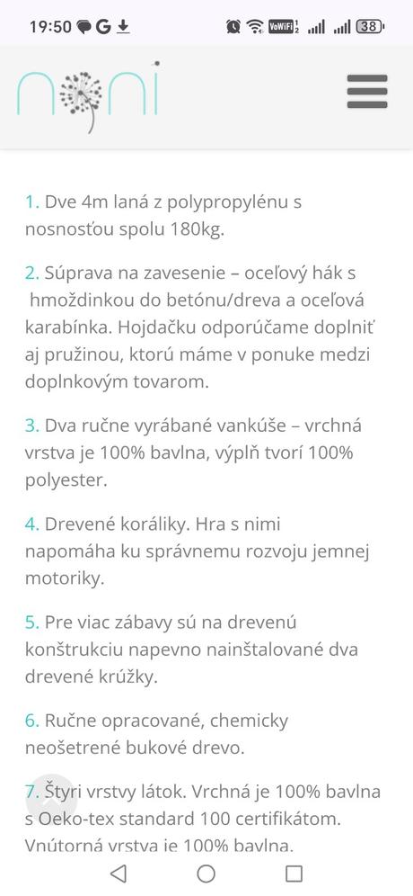 Bavlnená hojdačka noni,