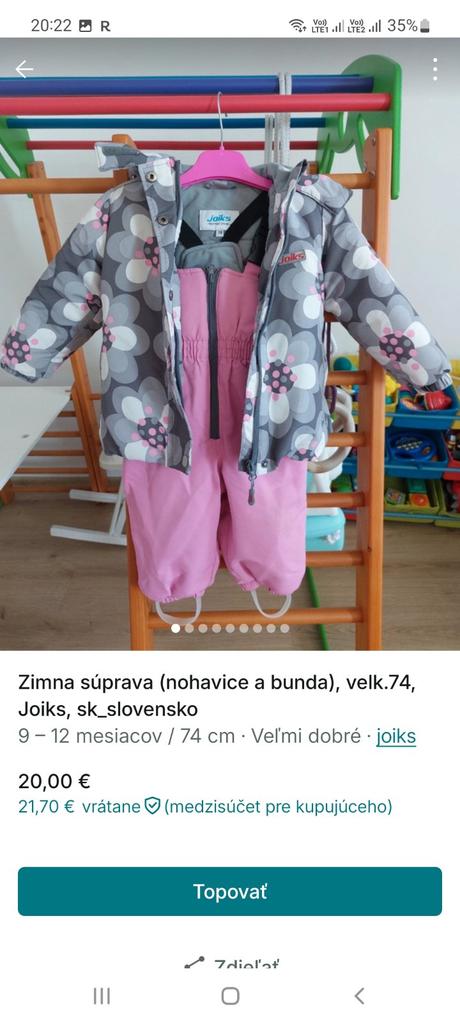Zimná súprava (oteplovacky a bunda) velk.74, joiks, 74