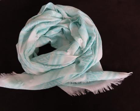 Bavlnený šál, biely so zeleným vzorom, xxl