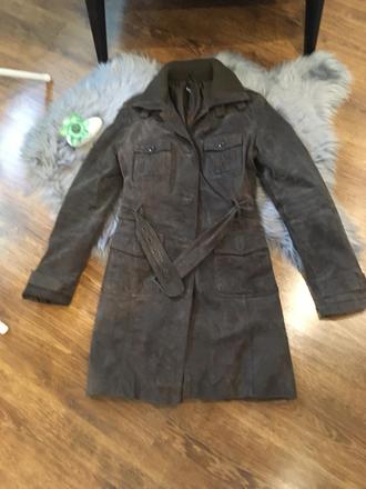 Prechodný kabát z brúsenej kože, s