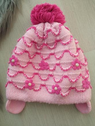 Dievčenská ružová zimná čiapka s goralkami, 116