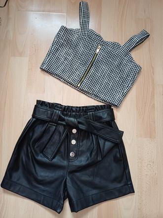 Koženkové šortky a crop top v.128, river island,128