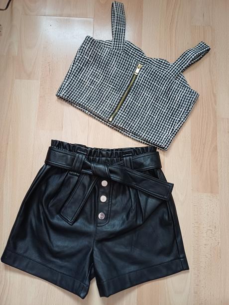 Koženkové šortky a crop top v.128, river island,128