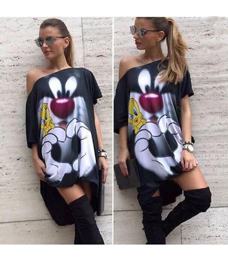 Oversize trickove saty cartoon,