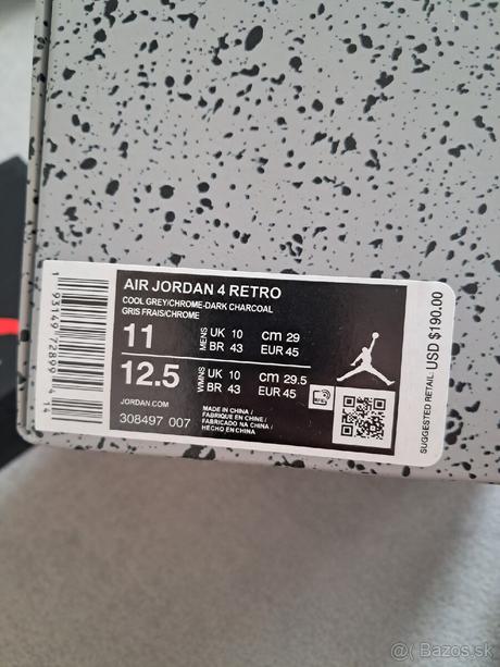 Air jordan 4 cool gray - nove s visačkou nike, nike,45