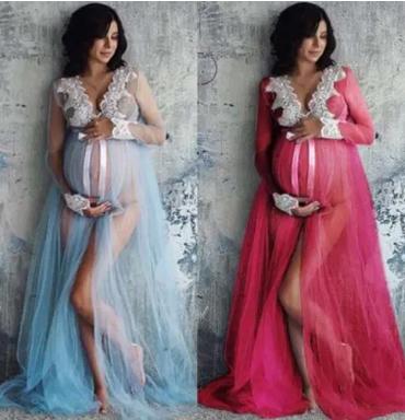 Tehotenské šaty na fotenie modré a ružové, 