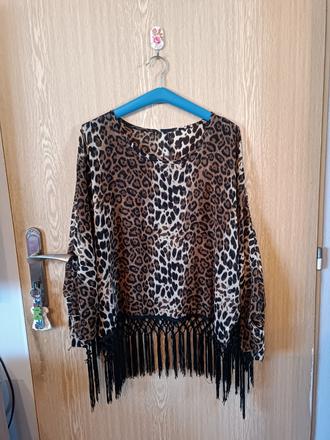 Leopardia blúzka so strapcami, 