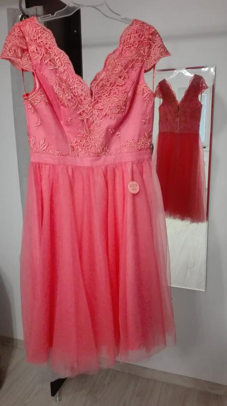 Lososové šaty s krajkou, l