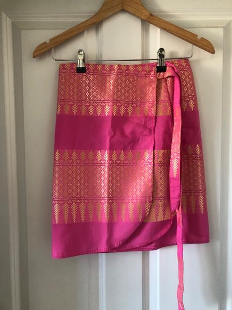 Ružovo - zlatá hodvábna zavinovacia sukňa, 