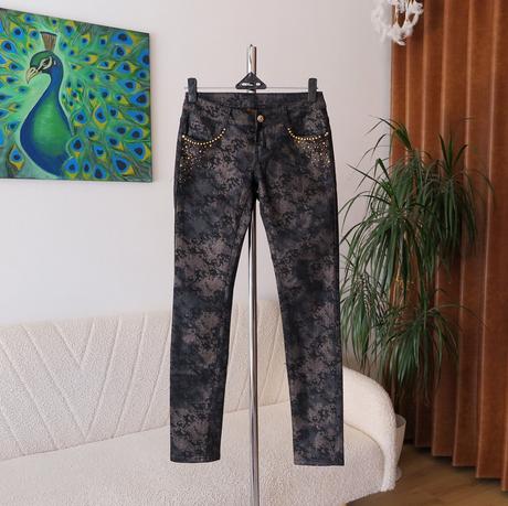 Štýlové skinny džínsy s mramorovým vzorom a zlatým, s