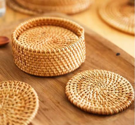 6 ks/sada ratanových podložiek pod poháre, 