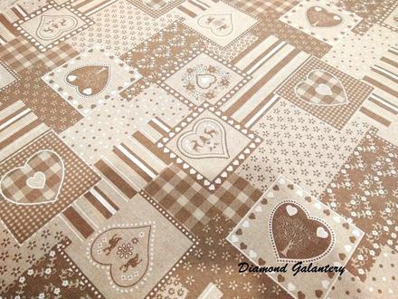 Bavlna režná - srdiečka na hnedom - cena za 10 cm, 