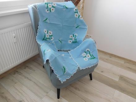 Modrý bavlnený obrus s margarétkou,, 