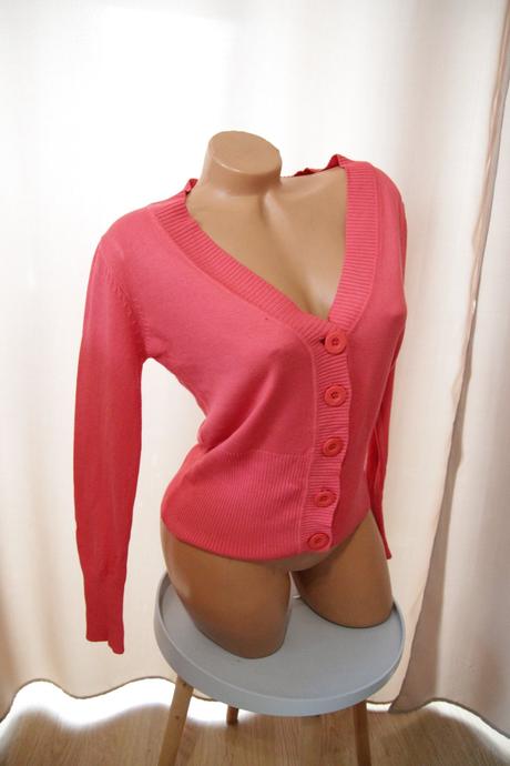 Ružový pletený kardigan, l, l