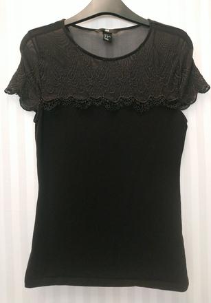 Dámsky čierny elast. top, priesvitajúci vrch h&m s, h&m,s