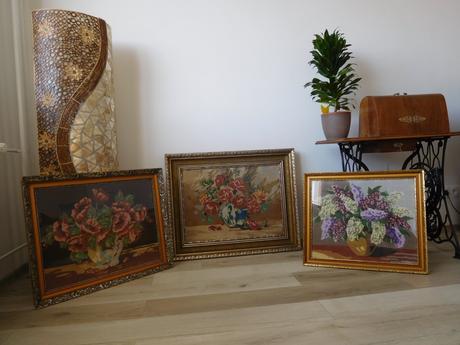 Obrazy vyšívané krížiková výšivka -v drevenom ráme, 