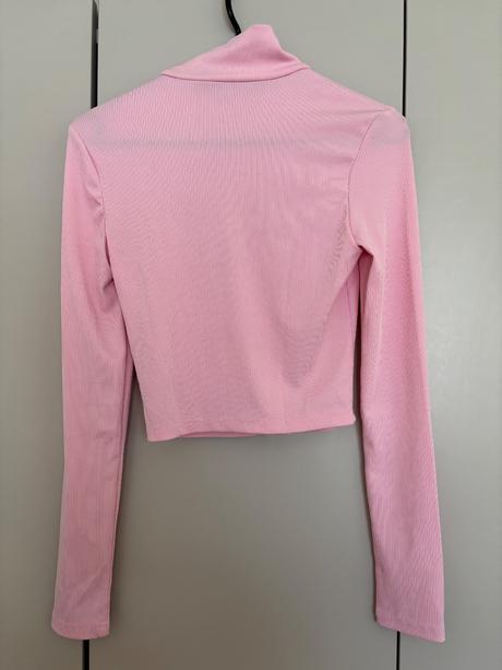 Ružový rebrovaný crop top na zips, s
