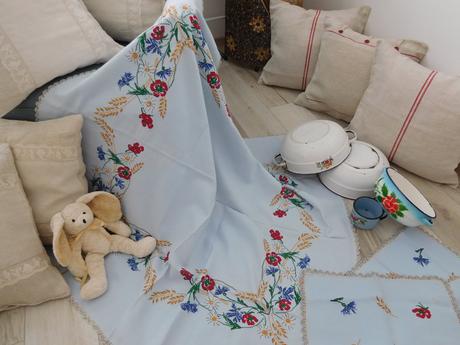 Vankúše z ľanového plátna , obrus starodávny, 